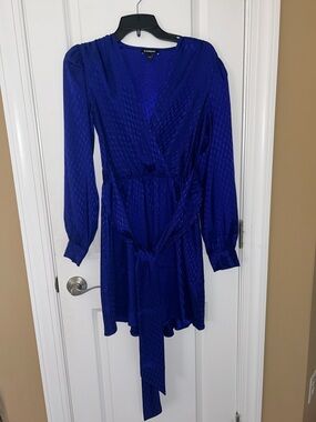 Express Cobalt Blue Long Sleeve Wrap Dress